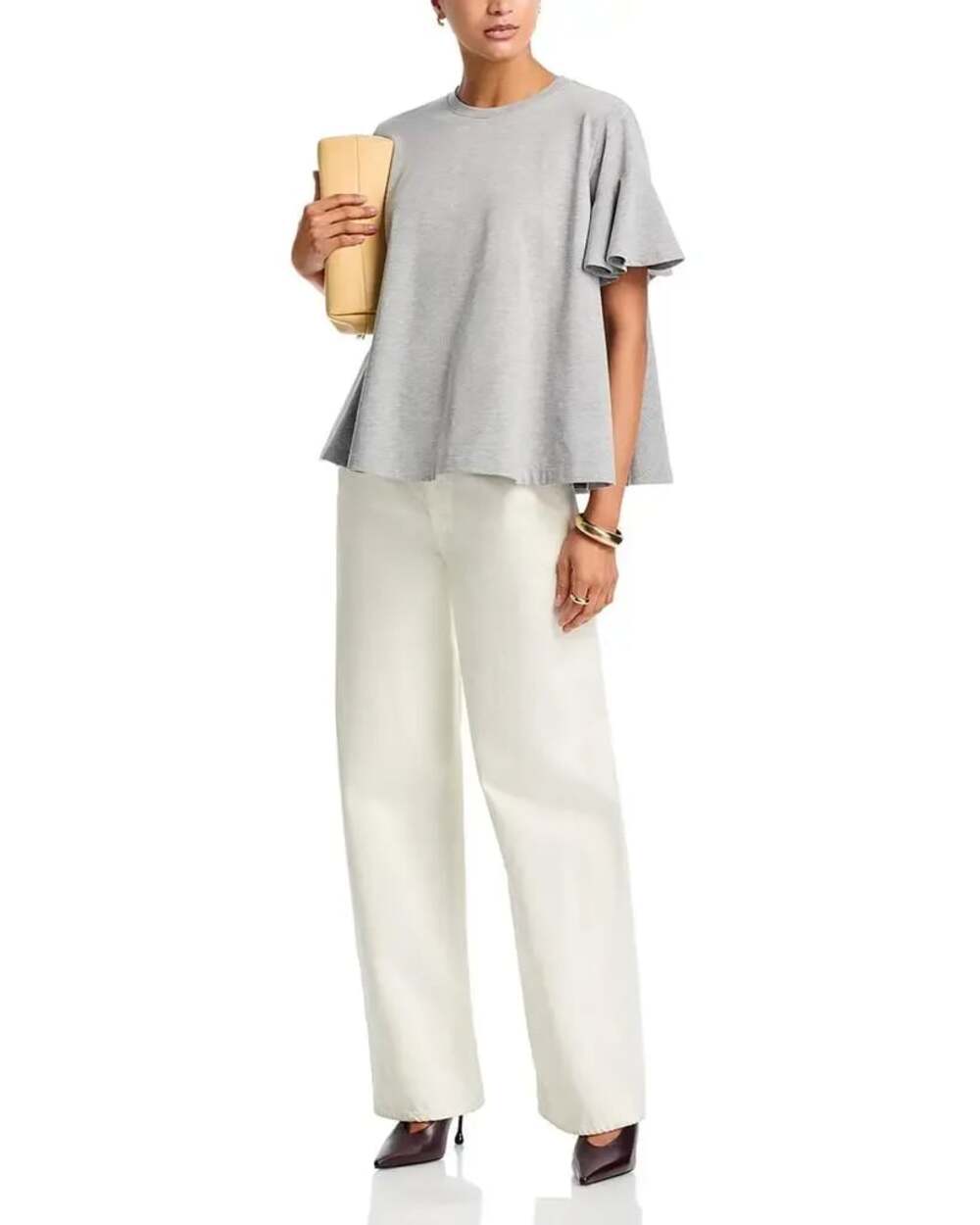 NWT Cinq à Sept Jane Ruffle-Sleeve Tee Gray Size S